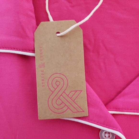 Stripe & Stare Women's 2 Piece Pink White Pajama Set Super Soft - Picture 6 of 11